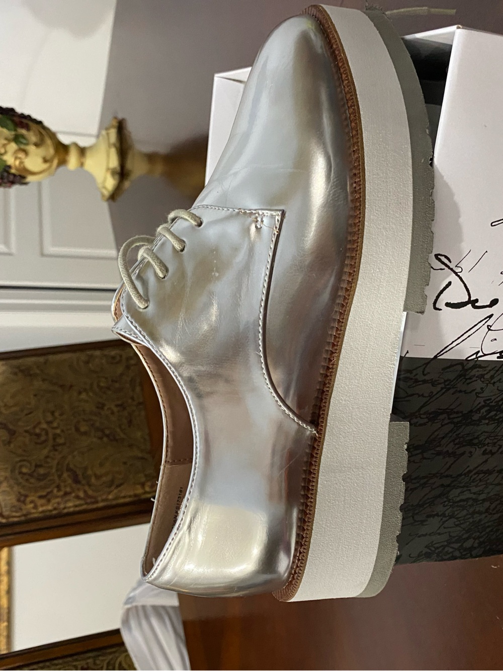 Kensie Silver Metallic Platform Oxford Shoes